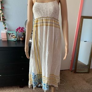 Free People Floral and Plaid Empire Sundress Midi Dress Racerback Ruched